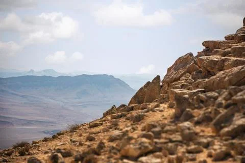 Beautiful dramatic view of the desert. Wilderness. Nature landscape. Makhtesh Stock Photos