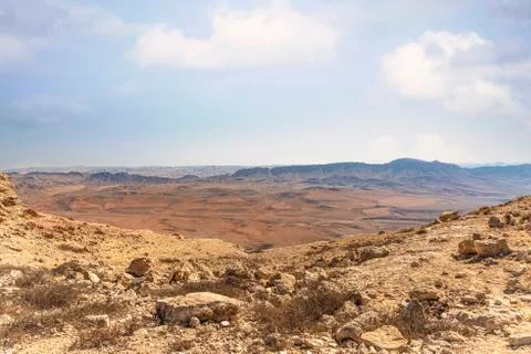 Beautiful dramatic view of the desert. Wilderness. Nature landscape. Makhtesh Stock Photos