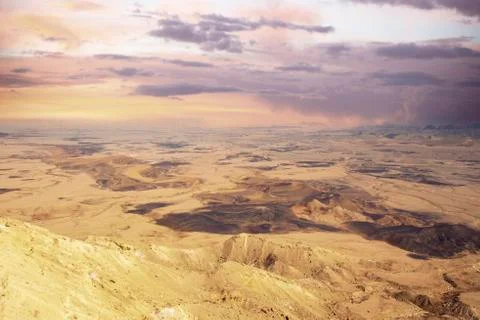 Beautiful dramatic view of the desert. Wilderness. Nature landscape. Makhtesh Stock Photos