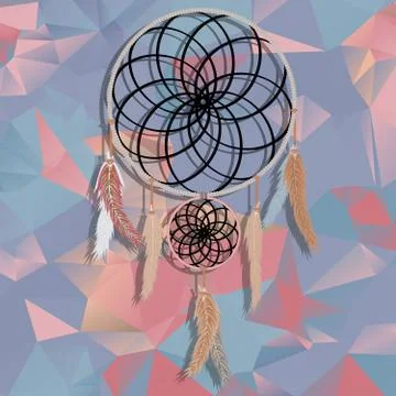 Beautiful dream catcher on polygonal  background with triangles. Illustrazione stock