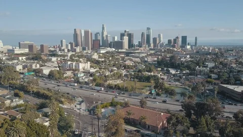 Beautiful Drone of Downtown Los Angeles and Echo Park Freeway 101 Stock Footage