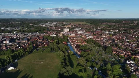 Beautiful drone evening view of the town centre of Newbury, Berkshire, England Video stock 314270345