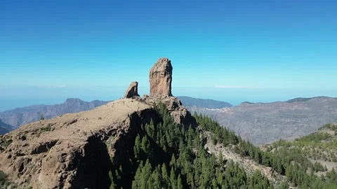 Beautiful drone flight around Roque Nublo on the island of Gran Canaria. 4K Stock Footage 280231311