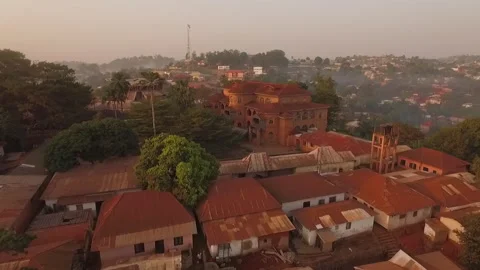 Beautiful drone flight over Cameroon at sunset Stock Footage 259062860