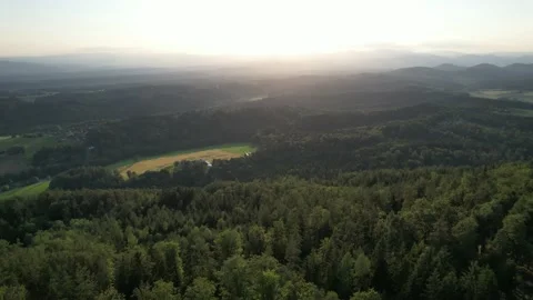 Beautiful drone flight over a huge forest at sunset 스톡 동영상 200962335