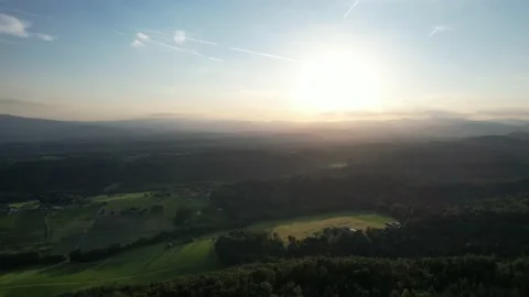 Beautiful drone flight over a huge forest at sunset Stock Footage 200962490