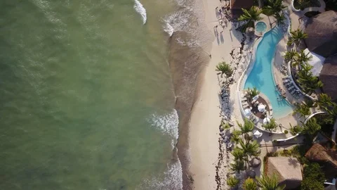 Beautiful drone footage of pool on the beach Stock Footage 100263853