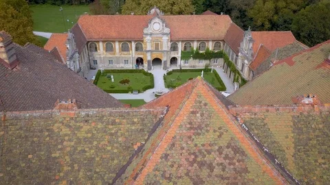 Beautiful drone high point view of the roof and atrium of the  Statenberg Stock Footage 120919949