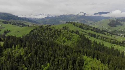 Beautiful drone on a mountains, forest and village in the Carpathians. Stock Footage 123710449