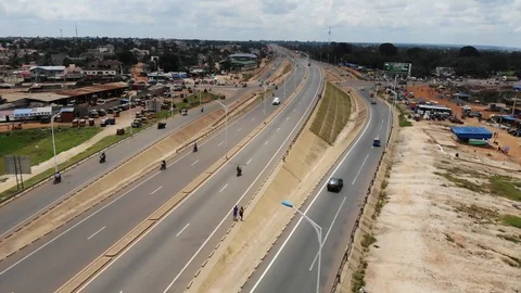 Beautiful Drone Pull up to Huge  Roads in Africa Stock Footage 118387607