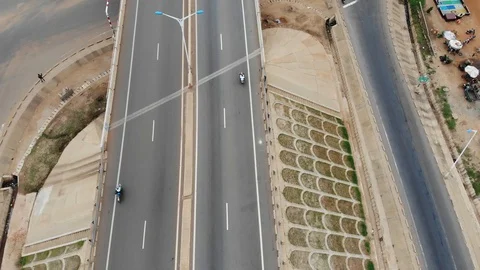 Beautiful Drone Pull out from Huge Roads in Africa Stock Footage 118387622