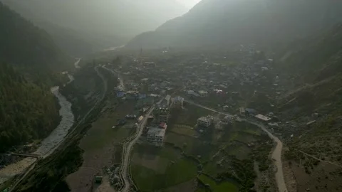 Beautiful drone shot of Chitkul situated in Kinnaur Valley in Himachal Prades Video stock 203822903