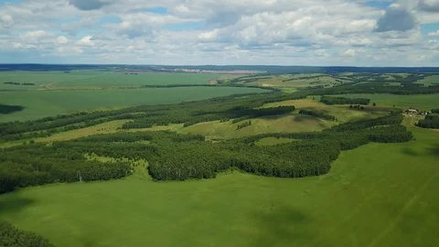 Beautiful drone shot of the russian fields and forest Stock Footage 94370024