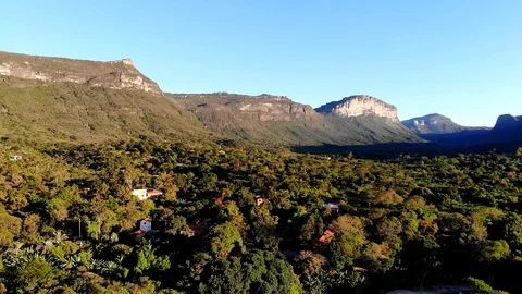 Beautiful drone shot of Vale do Capão mountains at sunset. Video stock 126052095