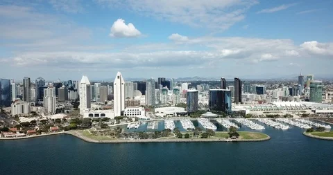 Beautiful drone video of Downtown San Diego Skyline & Convention Center Stock Footage