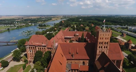 Beautiful Drone View Of Big Red Castle Stock Footage 93213782