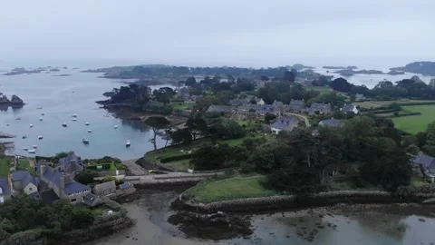 Beautiful drone view of Brehat, Enez Vriad, an island and commune located near Stock Footage 137423480