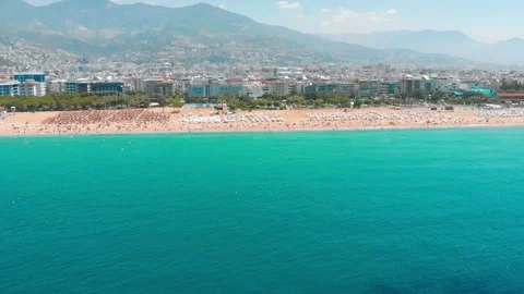 Beautiful drone view of Cleopatra beach in Alanya, Turkey. Stock Footage 130891614