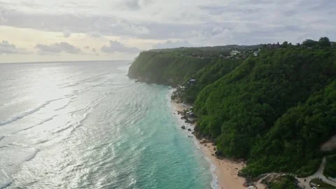Beautiful drone view of ocean wave, sunset shore in Bali, 2K Stock Footage 246163691