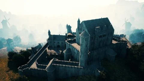 Beautiful drone view of the old castle with park on the hill Ilustración de archivo