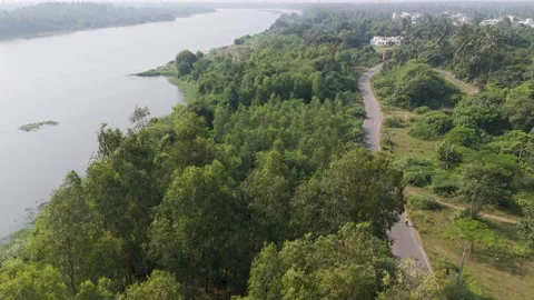 Beautiful Drone View of river and road. Stock Footage 254489426
