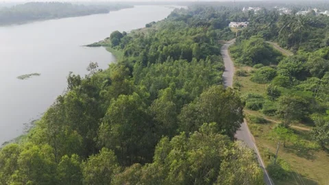 Beautiful Drone View of river and road. Stock Footage 254489677