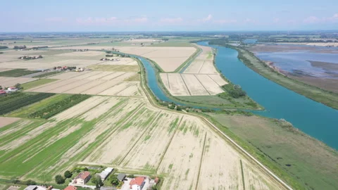 Beautiful drone view of a river and some roads in the grado's laggon Video stock 263382508