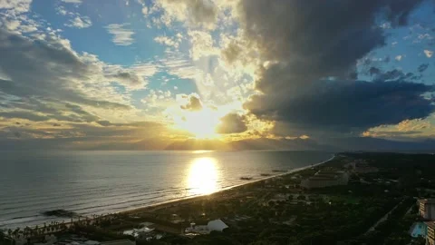 Beautiful drone view of sunset on the sea coast in Belek, Antalya, Turkey Stock Footage 196126897