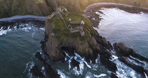 Beautiful Dunnottar Castle Drone View at Sunset  Stock Footage 86481406