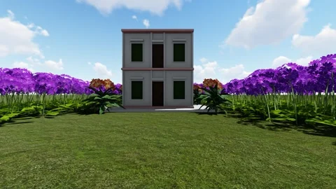 Beautiful Duplex Building in the Garden Stock Footage 346463763