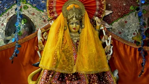 Beautiful Durga Mata Idol Decorated with Ornaments in Temple Stock Footage 316895131