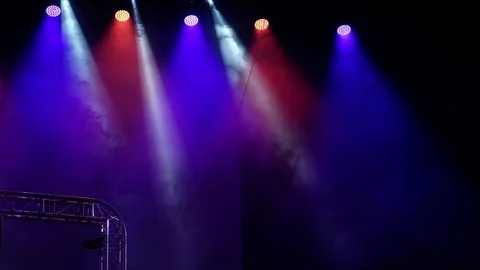 Beautiful dynamic red and blue lighting of the stage with smoke effects Stock Footage 80212014