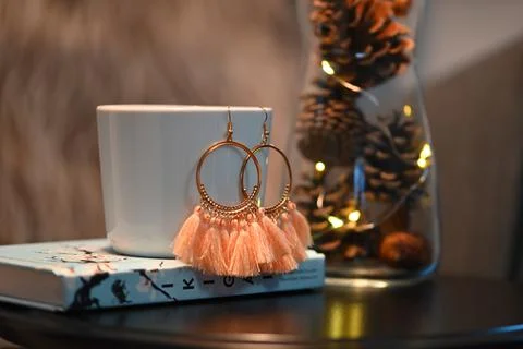 Beautiful earring with Christmasy background Stock Photos
