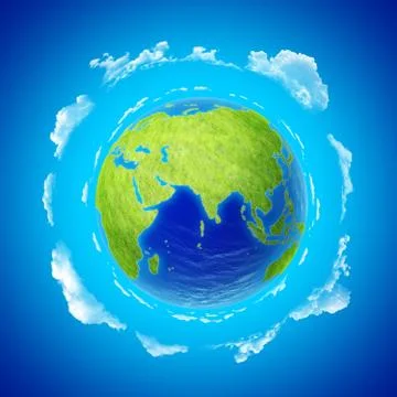Beautiful earth with clouds. eastern hemisphere (europe + asia = eurasia). Stock Illustration