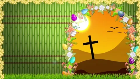 Beautiful easter animation in bamboo sticks background, decorated flowers a.. Stock Footage 301982385