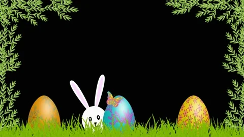 Beautiful Easter animation with decorative eggs, cute bunny and waving leafs Stock Footage 234107761