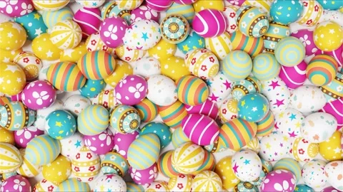 Beautiful Easter background with colorful Easter eggs. 3d animation Stock Footage 234577232