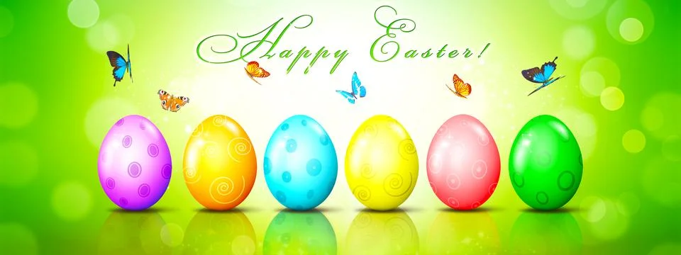 Beautiful Easter background with colorful Easter eggs. 3d illustration Stock Illustration
