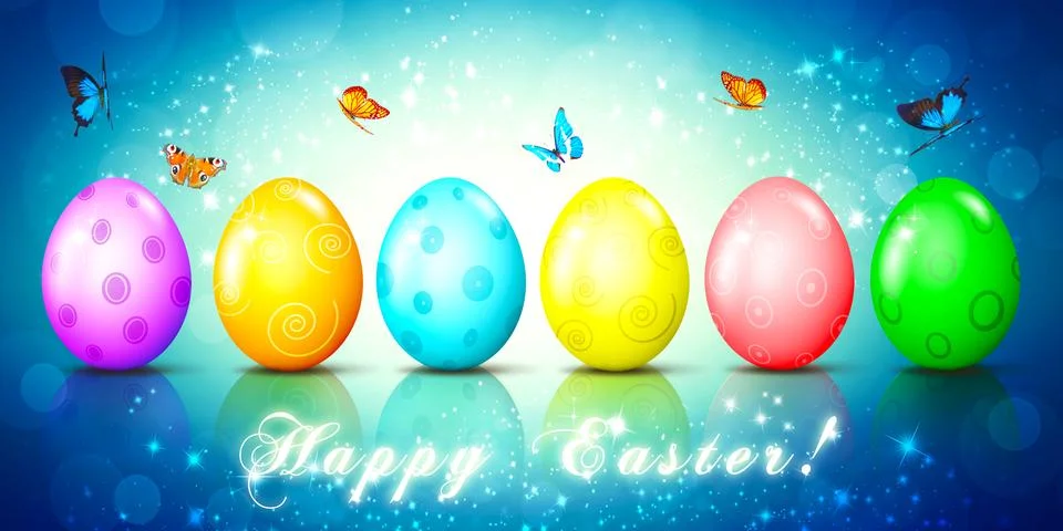 Beautiful Easter background with colorful Easter eggs. 3d illustration Stock Illustration