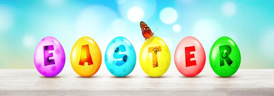 Beautiful Easter background with colorful Easter eggs. 3d illustration Stock Illustration