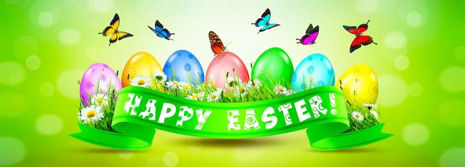 Beautiful Easter background with colorful Easter eggs. 3d illustration Stock-Illustration