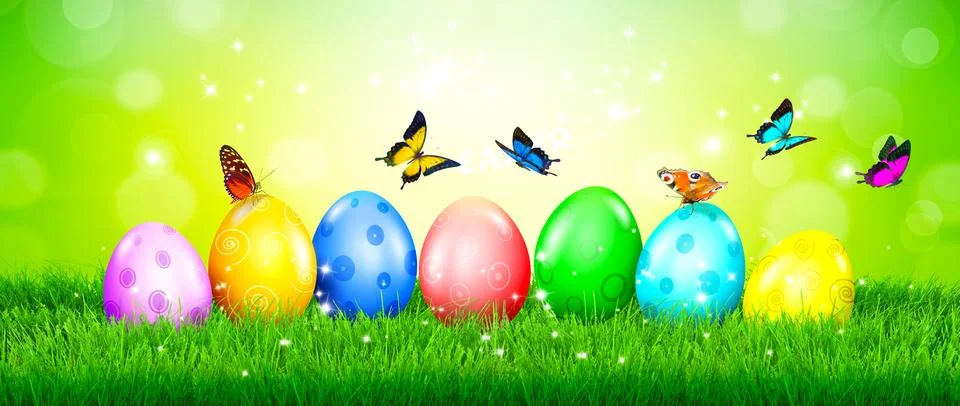 Beautiful Easter background with colorful Easter eggs. 3d illustration Stock-Illustration