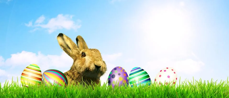 Beautiful Easter background with colorful Easter eggs Stock Photos
