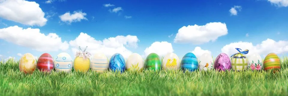Beautiful Easter background with colorful Easter eggs Stock Photos