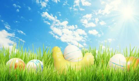 Beautiful Easter background with colorful Easter eggs Stock Photos