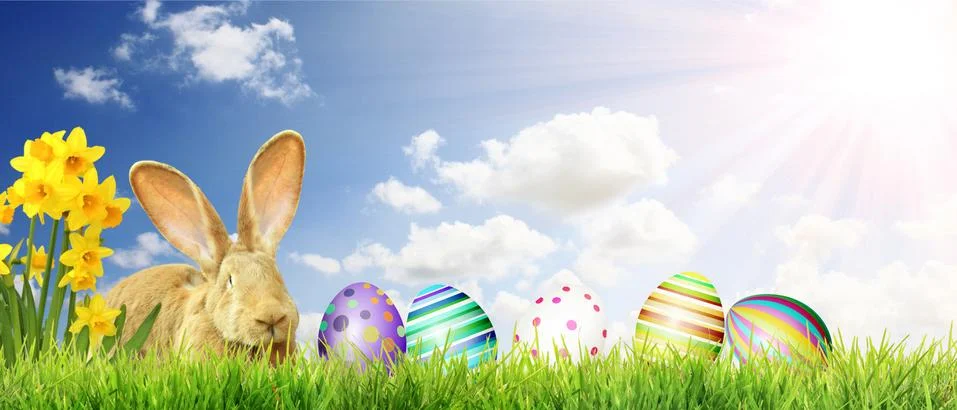 Beautiful Easter background with colorful Easter eggs Stock Photos