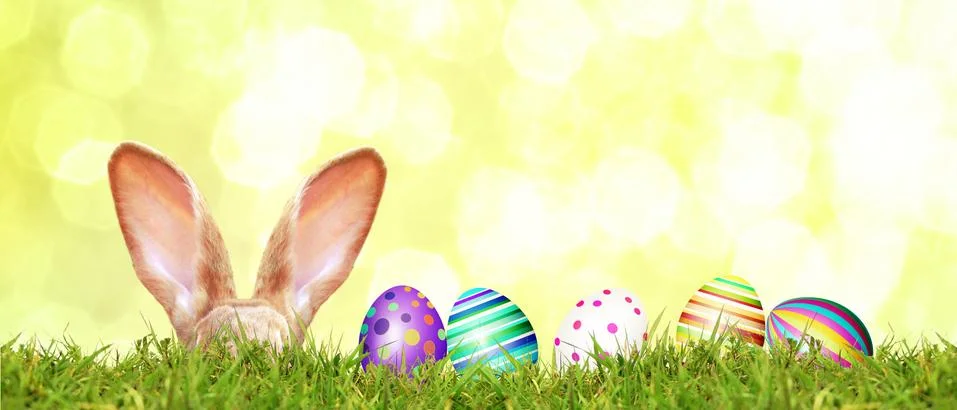 Beautiful Easter background with colorful Easter eggs Stock Photos