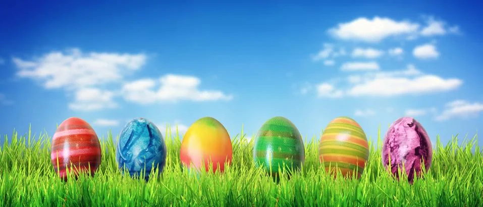 Beautiful Easter background with colorful Easter eggs Stock Photos