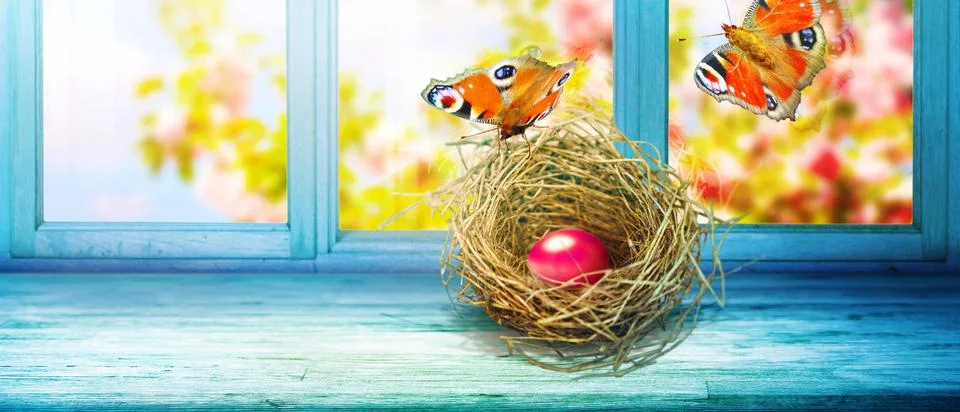 Beautiful Easter background with colorful Easter eggs Stock Photos