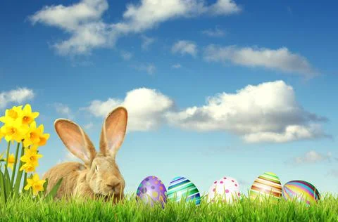 Beautiful Easter background with colorful Easter eggs Stock Photos